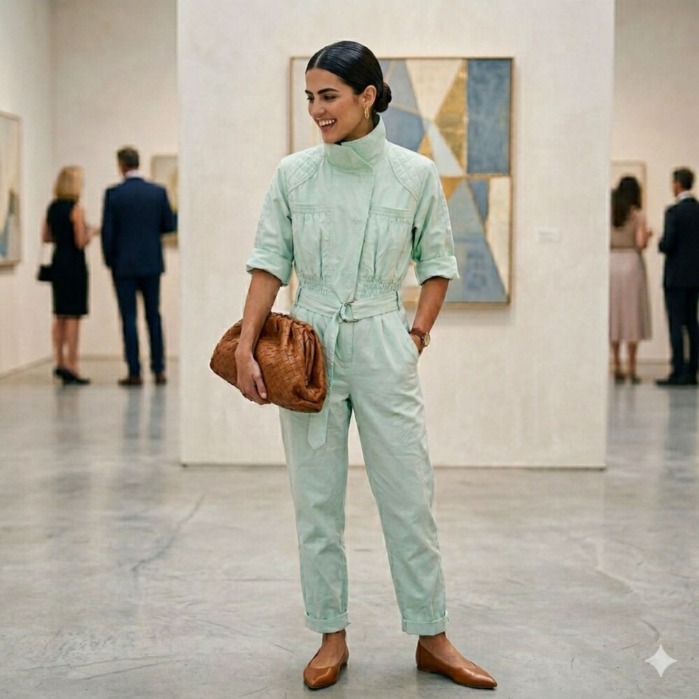 Vtg 80s Montgomery Ward Jumpsuit NWT Mint Green Utility Flight Suit Medium 6 8